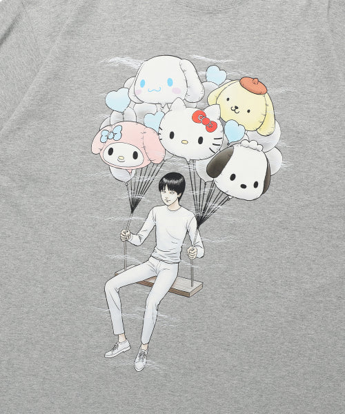 NICE GHOST CLUB伊藤潤二與Sanrio Characters聯乘灰色寬鬆短袖T恤－商品圖片4