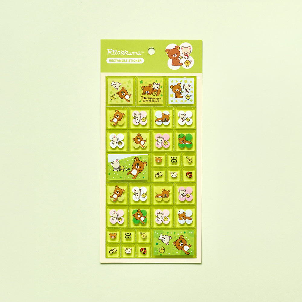 鬆弛熊幸運四葉草方格瓷磚風貼紙－四葉草綠